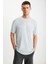 Oscar Erkek %100 Organik Pamuklu Comfort Fit Uzun Dökümlü Kumaş Açık Gri T-shirt 1
