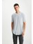 Oscar Erkek %100 Organik Pamuklu Comfort Fit Uzun Dökümlü Kumaş Açık Gri T-shirt 4