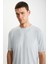 Oscar Erkek %100 Organik Pamuklu Comfort Fit Uzun Dökümlü Kumaş Açık Gri T-shirt 5