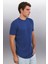 Oscar Erkek %100 Organik Pamuklu Comfort Fit Uzun Dökümlü Kumaş Koyu Mavi T-shirt 4