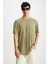 Oscar Erkek %100 Organik Pamuklu Comfort Fit Uzun Dökümlü Kumaş Haki T-shirt 1