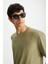 Oscar Erkek %100 Organik Pamuklu Comfort Fit Uzun Dökümlü Kumaş Haki T-shirt 4