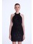 Halter Yaka Boncuklu Mini Elbise Siyah 12443321000 1