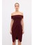 Düşük Omuz Elbise Bordo 12429816003 1