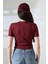 Pamuklu Kompakt Penye Ribana Bisiklet Yaka Crop T-Shirt 21560 Bordo 4