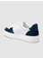 Deri Beyaz - Mavi Bağcıklı Erkek Sneaker 5