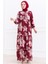 Çiçek Desen Şifon Elbise 1351 - Bordo 4