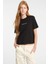 Kadın Crop Boxy T-Shirt Nakış Işlemeli Siyah 2