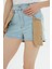Çift Renkli Mavi Mini Jean Şort 4