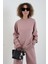 Pudra O Yaka Triko Detay Modal Sweatshirt Pantolon Takım 2