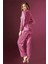 Kadın Pembe Desenli Önden Düğmeli Saten Pijama Takımı 2190 3