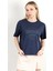 Kadın Bisiklet Yaka Vintage Baskılı T-Shirt Lacivert - 925021 2