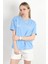 Kadın Bisiklet Yaka Lets Hand Varak Baskılı T-Shirt Mavi - 925030 1