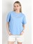 Kadın Bisiklet Yaka Lets Hand Varak Baskılı T-Shirt Mavi - 925030 5
