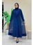 Yakalı Dantel Güpür Detay Abaya 7830 Lacivert 1