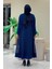 Yakalı Dantel Güpür Detay Abaya 7830 Lacivert 2