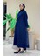 Yakalı Dantel Güpür Detay Abaya 7830 Lacivert 3
