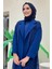 Yakalı Dantel Güpür Detay Abaya 7830 Lacivert 4