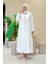 Yakalı Dantel Güpür Detay Abaya 7830 Ekru 1