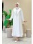 Yakalı Dantel Güpür Detay Abaya 7830 Ekru 2