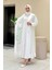 Yakalı Dantel Güpür Detay Abaya 7830 Ekru 3
