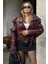 Bordo Deri Kadın Biker Ceket 1