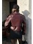 Bordo Deri Kadın Biker Ceket 4