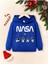 Nasa Astronot Pamuklu Çocuk Sweatshirt - Sax Mavi Baskılı Kız Erkek Çocuk Kışlık Cepli Kapüşonlu 1