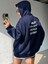 Plain Thailand Sweatshirt - Lacivert Baskılı Oversize Kışlık Kalın Kapüşonlu 2