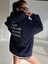 Plain Thailand Sweatshirt - Lacivert Baskılı Oversize Kışlık Kalın Kapüşonlu 3