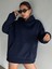 Plain Thailand Sweatshirt - Lacivert Baskılı Oversize Kışlık Kalın Kapüşonlu 4