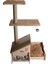 Çok Amaçlı Katlı Kedi Oyun Evi-İsim Baskılı-Ahşap MDF-Tırmalama Çubuklu-Kahverengi-Çelik Kase-2*350 3