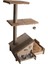 Çok Amaçlı Katlı Kedi Oyun Evi-İsim Baskılı-Ahşap MDF-Tırmalama Çubuklu-Kahverengi-Çelik Kase-2*350 5