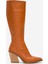 Kadın Topuklu Sivri Burunlu Fermuarlı Çizme Gerçek Deri Dc 1591 Taba 1