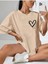 Minimal Kalp Baskılı Siyah Oversize T-Shirt 5
