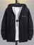 Boynuz Fermuarlı Hırka Sweatshirt - Siyah Baskılı Oversize Kışlık Kalın Kapüşonlu 1
