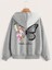 Çiçek Kelebek Fermuarlı Hırka Sweatshirt - Gri Baskılı Oversize Kışlık Kalın Kapüşonlu 1