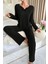 Mevsimlik Siyah Pamuklu Fiyonk Detaylı Pijama Takımı 4