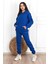 Basic Düz Eşofman Takımı Sweatshirt Jogger - Sax Mavi Oversize Şardonlu Kapüşonlu 2