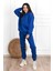 Basic Düz Eşofman Takımı Sweatshirt Jogger - Sax Mavi Oversize Şardonlu Kapüşonlu 4