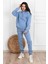 Basic Düz Eşofman Takımı Sweatshirt Jogger - Bebe Mavisi Oversize Şardonlu Kapüşonlu 2