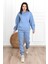Basic Düz Eşofman Takımı Sweatshirt Jogger - Bebe Mavisi Oversize Şardonlu Kapüşonlu 4