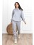 Basic Düz Eşofman Takımı Sweatshirt Jogger - Gri Oversize Şardonlu Kapüşonlu 3