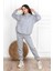 Basic Düz Eşofman Takımı Sweatshirt Jogger - Gri Oversize Şardonlu Kapüşonlu 4