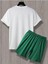 Beach Adventure T-Shirt Şort - Beyaz Yeşil Alt Üst Takım Şort Tişört Kombin Baskılı Bisiklet Yaka 2