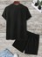B Logo T-Shirt Şort - Siyah Alt Üst Takım Şort Tişört Kombin Baskılı Bisiklet Yaka 2