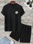 B Logo T-Shirt Şort - Siyah Alt Üst Takım Şort Tişört Kombin Baskılı Bisiklet Yaka 3