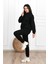Basic Düz Eşofman Takımı Sweatshirt Jogger - Siyah Oversize Şardonlu Kapüşonlu 1
