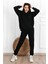 Basic Düz Eşofman Takımı Sweatshirt Jogger - Siyah Oversize Şardonlu Kapüşonlu 3