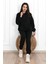 Basic Düz Eşofman Takımı Sweatshirt Jogger - Siyah Oversize Şardonlu Kapüşonlu 4